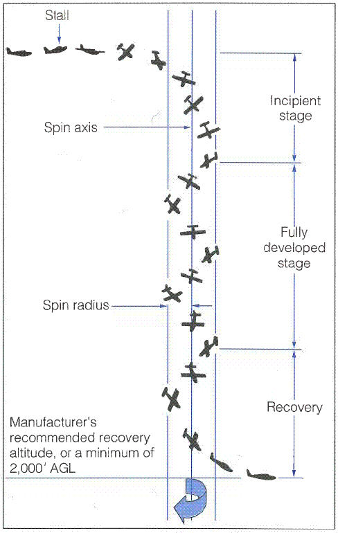 Features of a Spin, from the Canadian Flight Training Manual.  Langley Flying School.