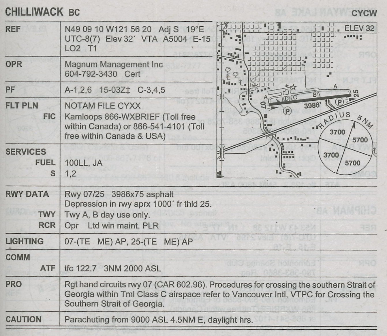 Chilliwack Airport (Canada Flight Supplement), Langley Flying School.