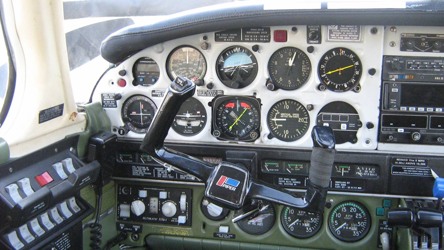 Seneca Electrical Switches and Instrument Panel. Langley Flying School.