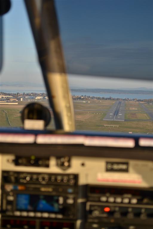 Langley Flying School's Piper Seneca on the ILS at Victoria Airport.  