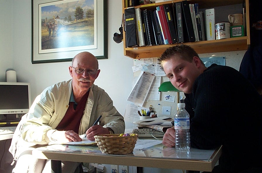 Pilot Examiner Donn Richardson with Commercial Pilot Elbert Ryhorchuk following the successful completion of Elbert's Multi-engine Class Rating Flight Test. Langley Flying School